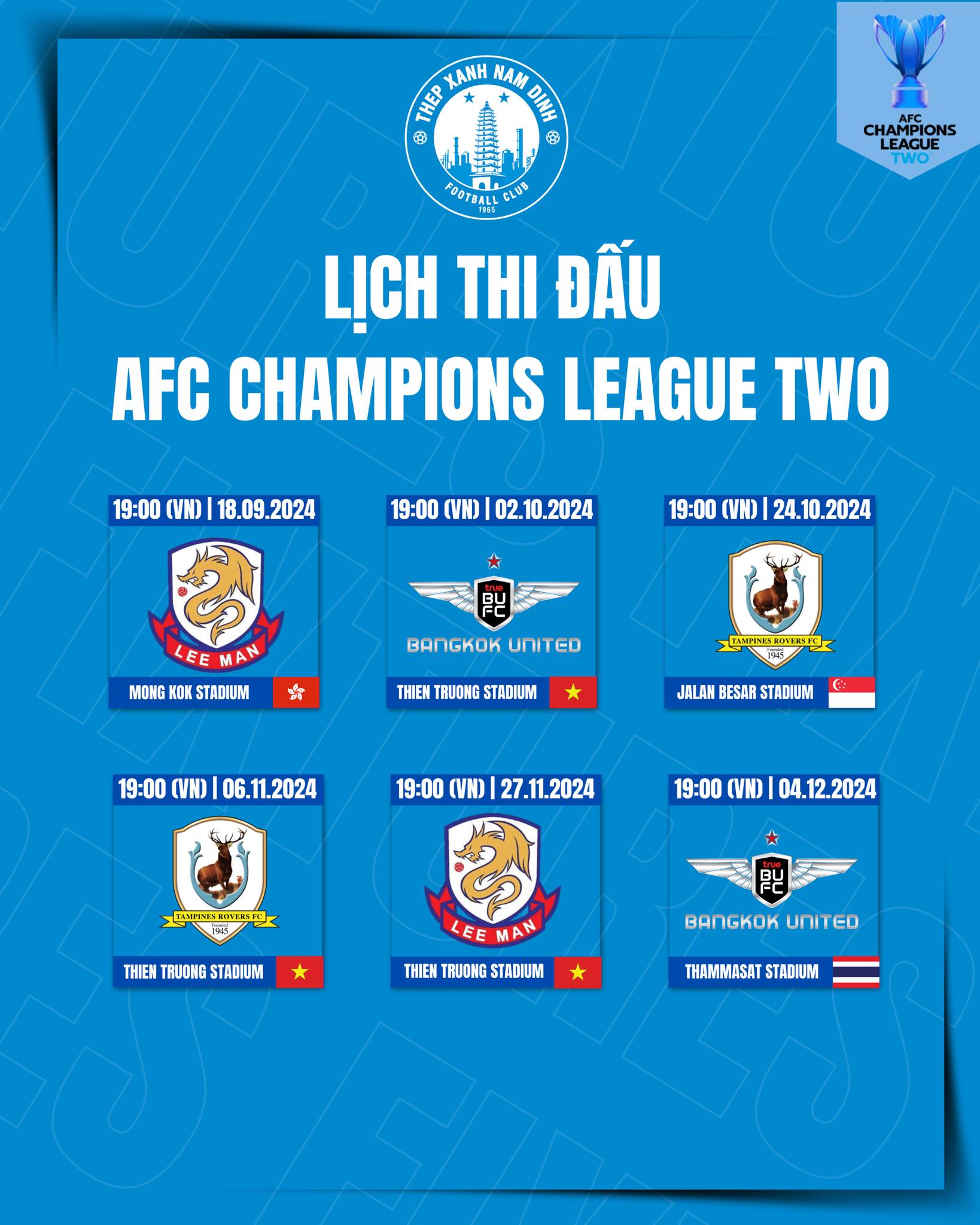 lich thi dau afc champions league clb nam dinh