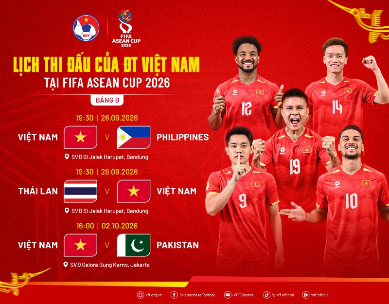 lich thi dau của đt viet nam tai fifa asean cup 2026 10-9