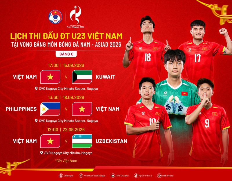 lich thi dau u23 viet nam tai asiad 2026 - 8-9