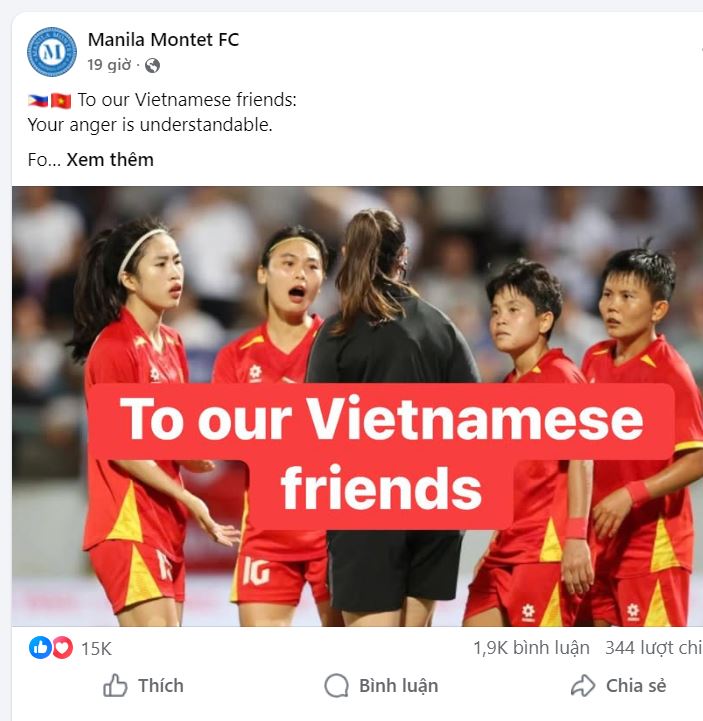 clb philippines gui tam thu den đt nu viet nam moi nhat