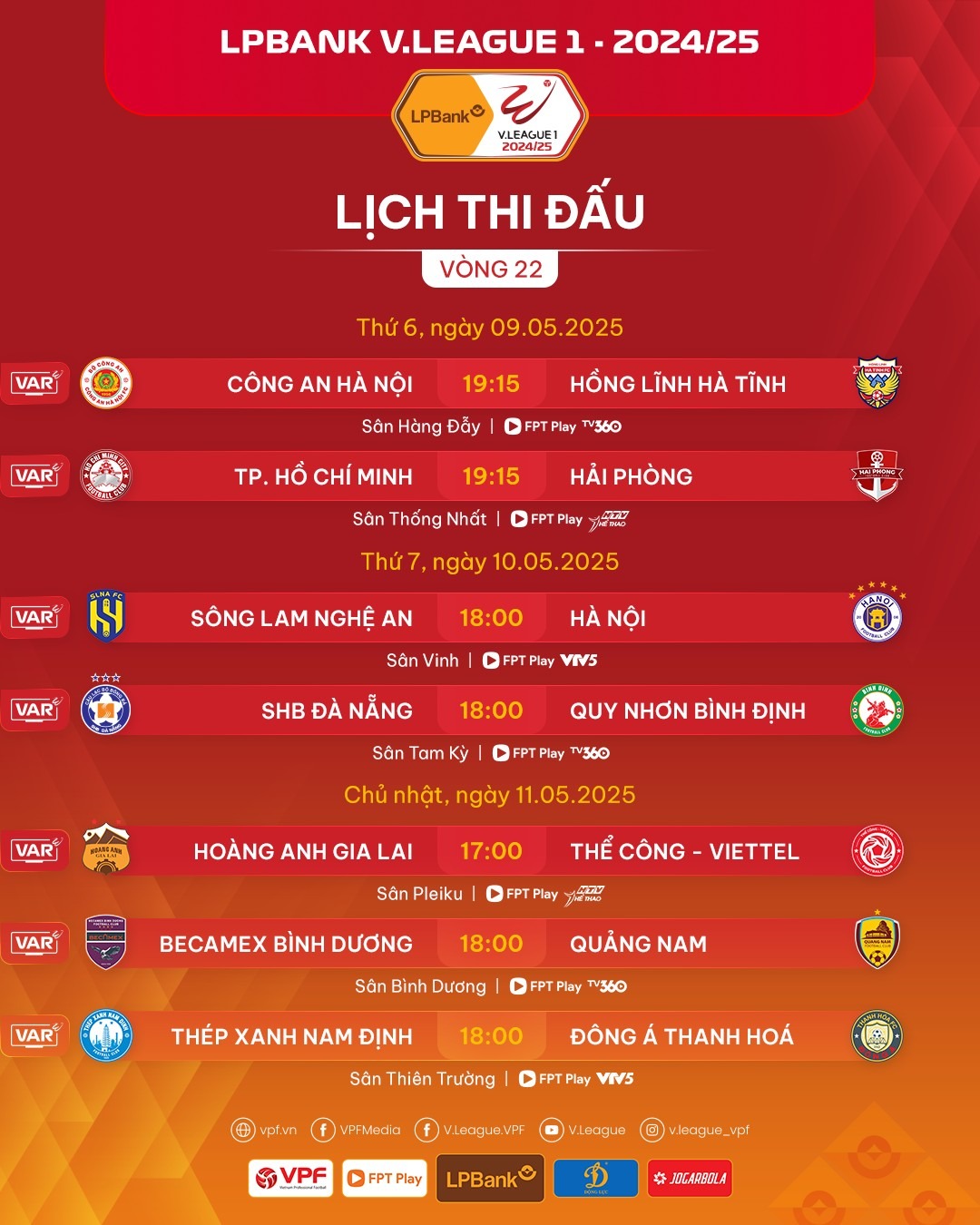 lich thi dau vong 22 v league