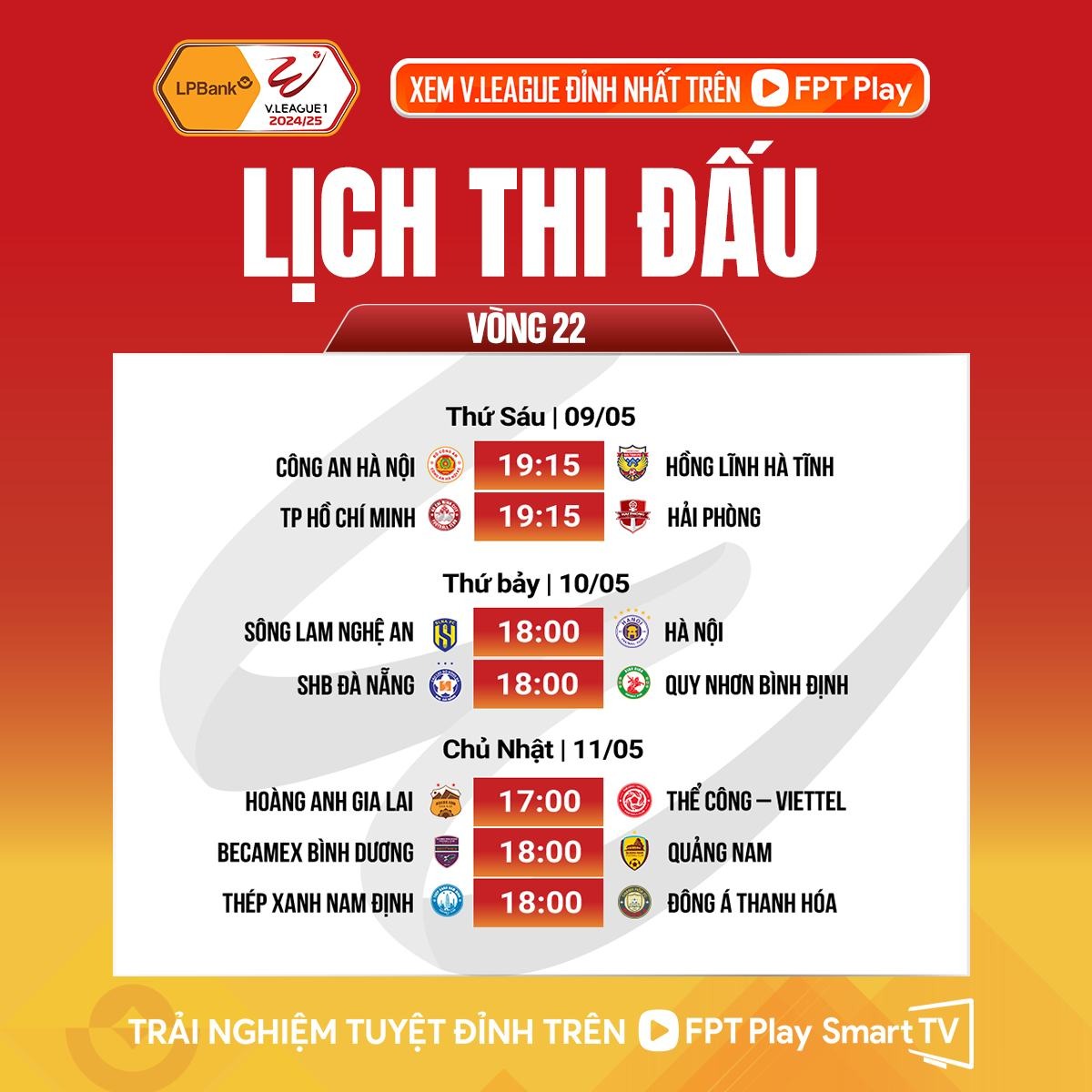 lich thi dau vong 22 v-league